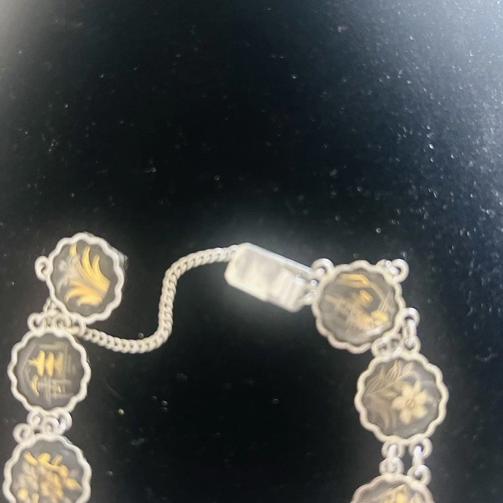 Vintage Japanese Damascene KOMAI Bracelet‎ Linked Gold & Silver Inlays 10 Scenes
